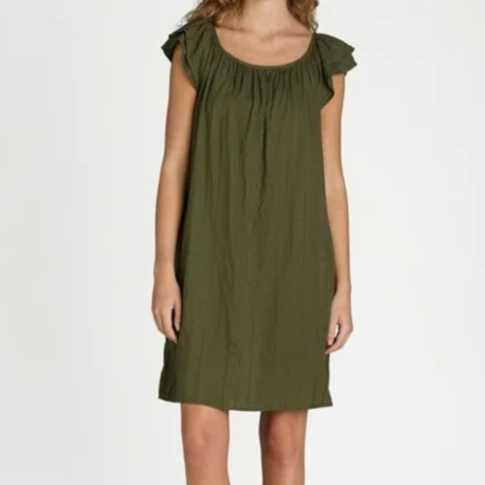 Time and Tru Olive Green Ruffle Sleeve Shift Dress